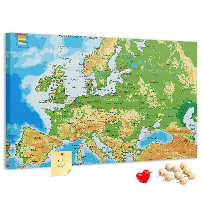 Fětská nástěnka Mapa Evropy se zeměpisnými označeními.