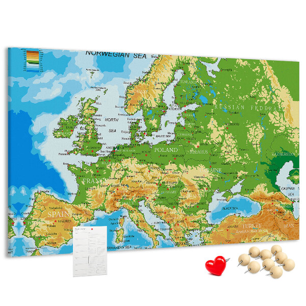 Fětská nástěnka Mapa Evropy se zeměpisnými označeními.