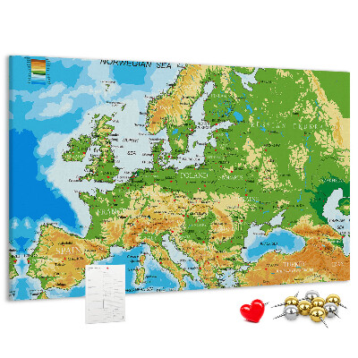 Fětská nástěnka Mapa Evropy se zeměpisnými označeními.