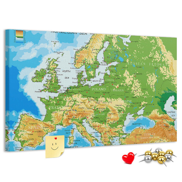 Fětská nástěnka Mapa Evropy se zeměpisnými označeními.