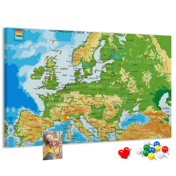 Fětská nástěnka Mapa Evropy se zeměpisnými označeními.
