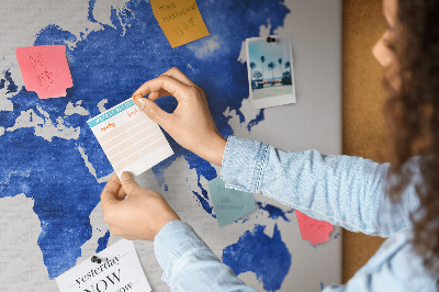 Nástěnka Mapa světa s modrou akvarelovou barvou
