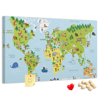 Fětská nástěnka Barevná mapa světa s figurkami zvířat.