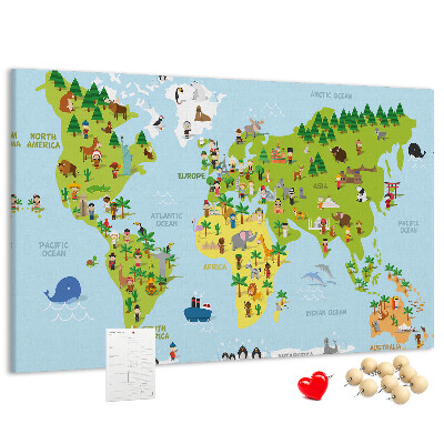 Fětská nástěnka Barevná mapa světa s figurkami zvířat.