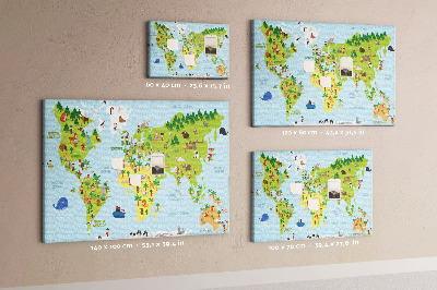 Fětská nástěnka Barevná mapa světa s figurkami zvířat.
