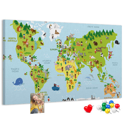 Fětská nástěnka Barevná mapa světa s figurkami zvířat.