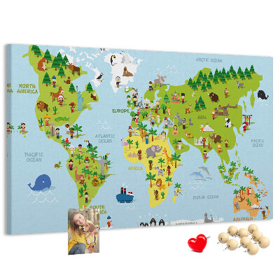 Fětská nástěnka Barevná mapa světa s figurkami zvířat.