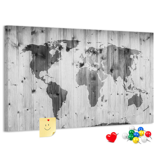 Nástěnka Mapa světa na pozadí dřevěných desek