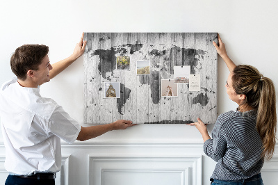 Nástěnka Mapa světa na pozadí dřevěných desek