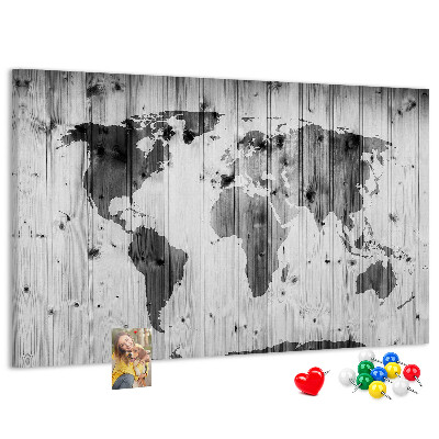 Nástěnka Mapa světa na pozadí dřevěných desek