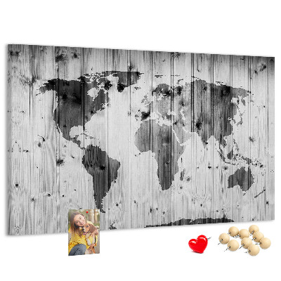Nástěnka Mapa světa na pozadí dřevěných desek