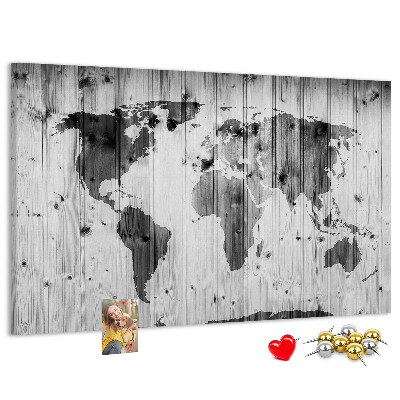 Nástěnka Mapa světa na pozadí dřevěných desek