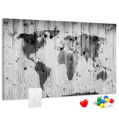 Nástěnka Mapa světa na pozadí dřevěných desek