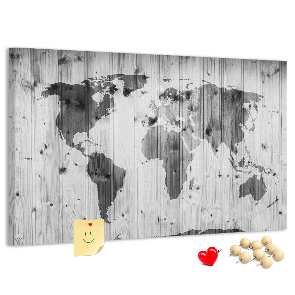 Nástěnka Mapa světa na pozadí dřevěných desek