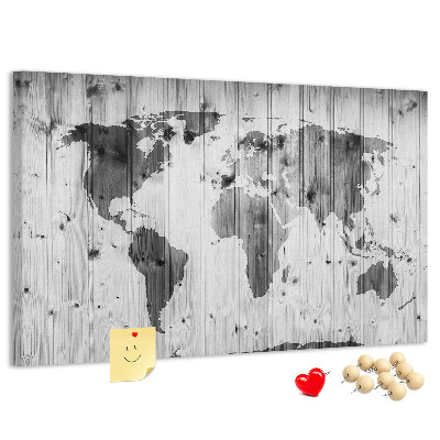 Nástěnka Mapa světa na pozadí dřevěných desek