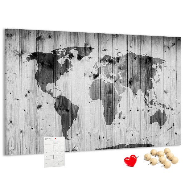 Nástěnka Mapa světa na pozadí dřevěných desek