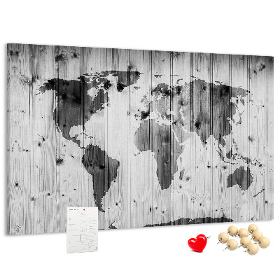 Nástěnka Mapa světa na pozadí dřevěných desek