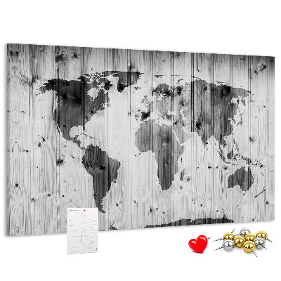 Nástěnka Mapa světa na pozadí dřevěných desek