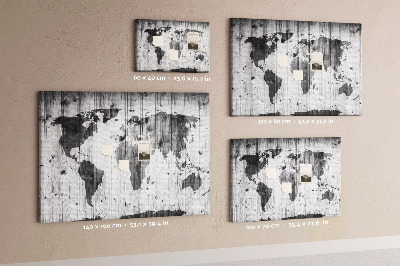 Nástěnka Mapa světa na pozadí dřevěných desek