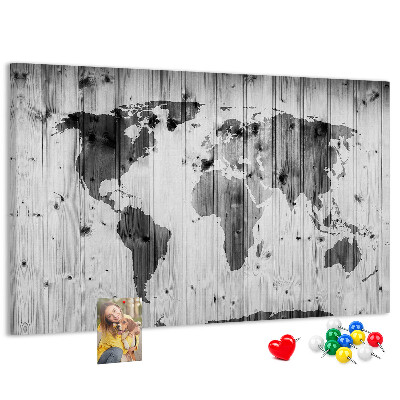 Nástěnka Mapa světa na pozadí dřevěných desek