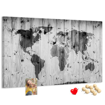 Nástěnka Mapa světa na pozadí dřevěných desek