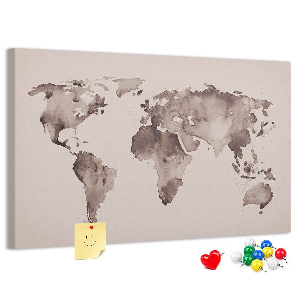 Fětská nástěnka Mapa světa v odstínech hnědé.