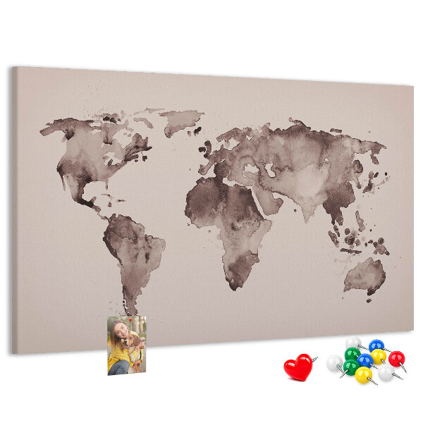 Fětská nástěnka Mapa světa v odstínech hnědé.