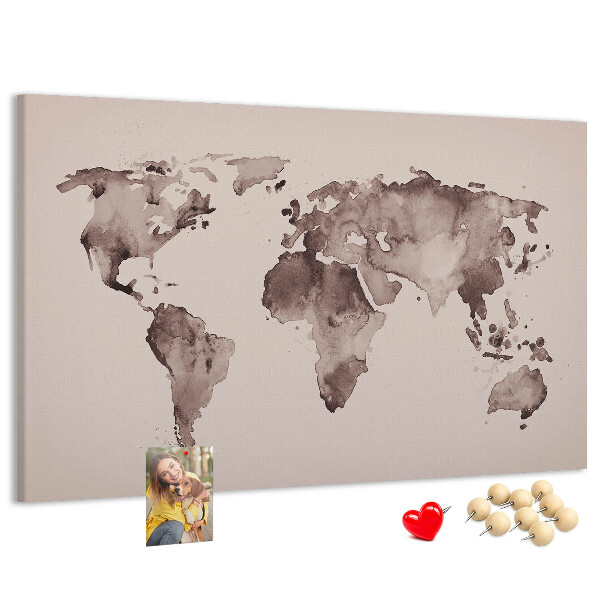 Fětská nástěnka Mapa světa v odstínech hnědé.
