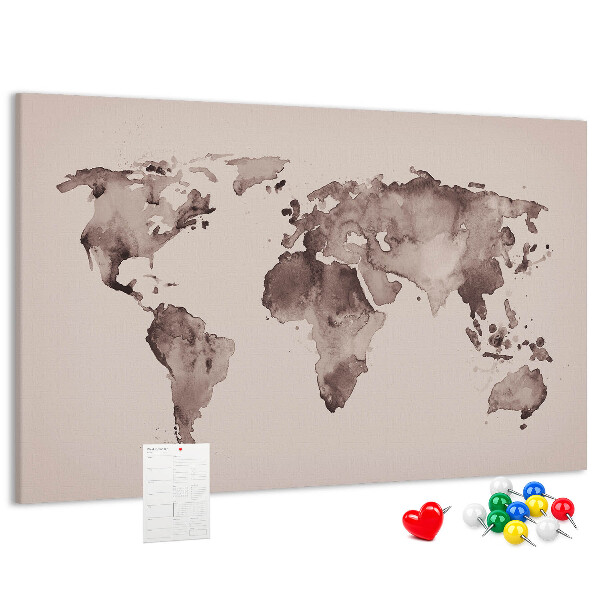 Fětská nástěnka Mapa světa v odstínech hnědé.