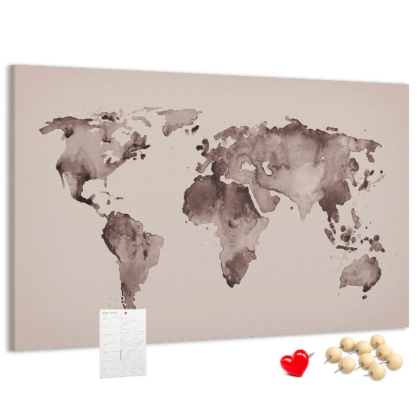 Fětská nástěnka Mapa světa v odstínech hnědé.