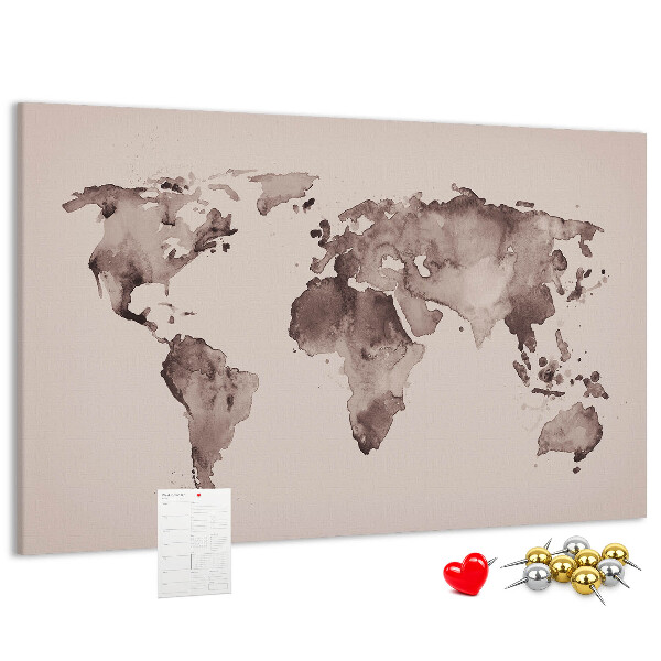 Fětská nástěnka Mapa světa v odstínech hnědé.
