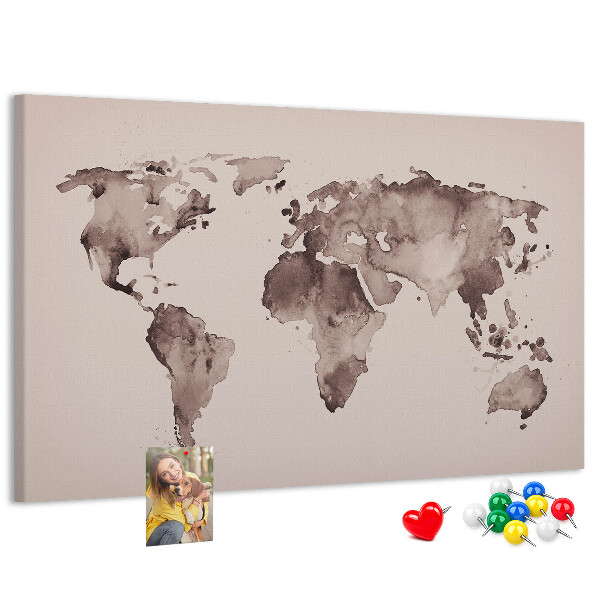Fětská nástěnka Mapa světa v odstínech hnědé.