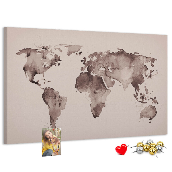 Fětská nástěnka Mapa světa v odstínech hnědé.