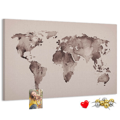 Fětská nástěnka Mapa světa v odstínech hnědé.