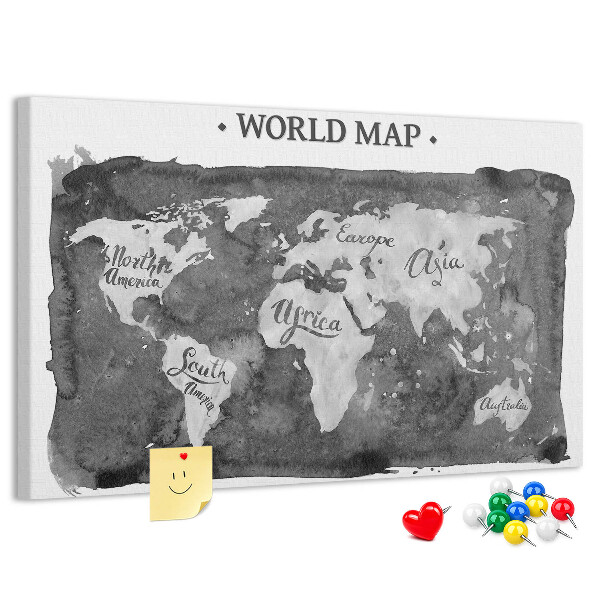 Nástěnka Mapa světa v odstínech šedé