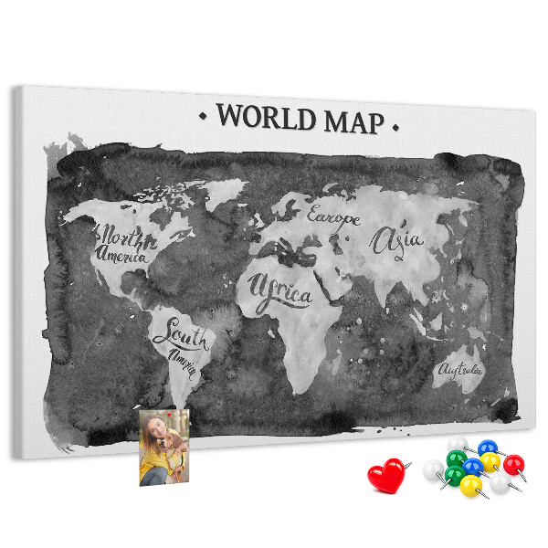Nástěnka Mapa světa v odstínech šedé