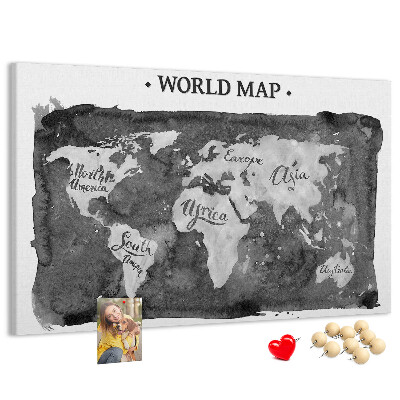 Nástěnka Mapa světa v odstínech šedé