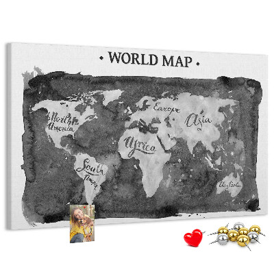 Nástěnka Mapa světa v odstínech šedé