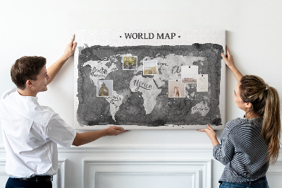 Nástěnka Mapa světa v odstínech šedé