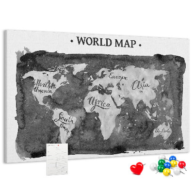 Nástěnka Mapa světa v odstínech šedé