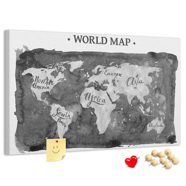 Nástěnka Mapa světa v odstínech šedé