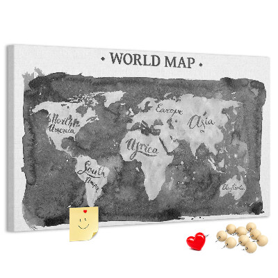 Nástěnka Mapa světa v odstínech šedé