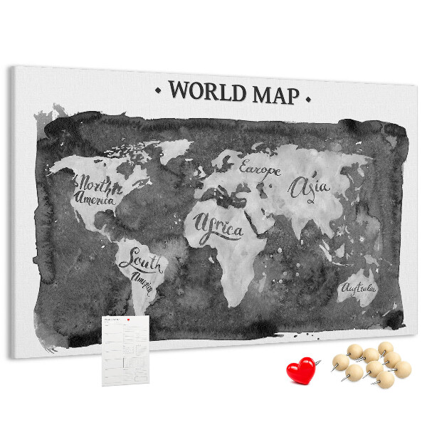 Nástěnka Mapa světa v odstínech šedé