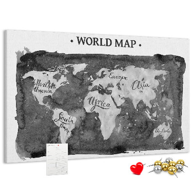 Nástěnka Mapa světa v odstínech šedé