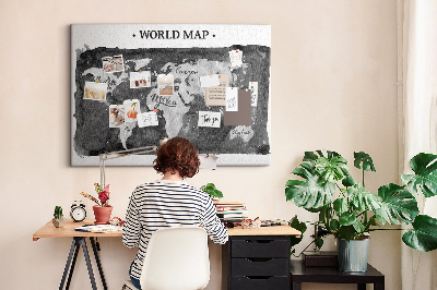 Nástěnka Mapa světa v odstínech šedé