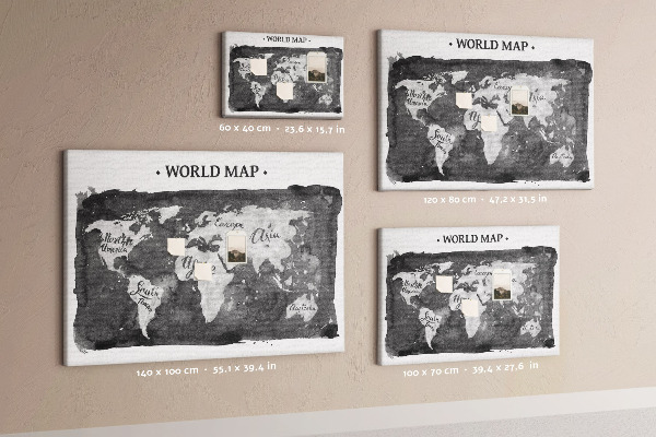 Nástěnka Mapa světa v odstínech šedé