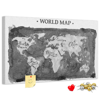 Nástěnka Mapa světa v odstínech šedé