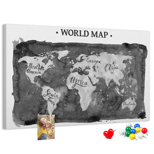 Nástěnka Mapa světa v odstínech šedé