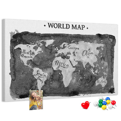 Nástěnka Mapa světa v odstínech šedé