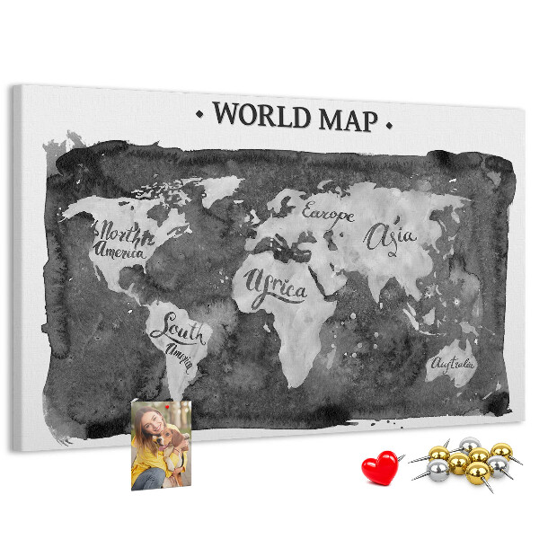 Nástěnka Mapa světa v odstínech šedé